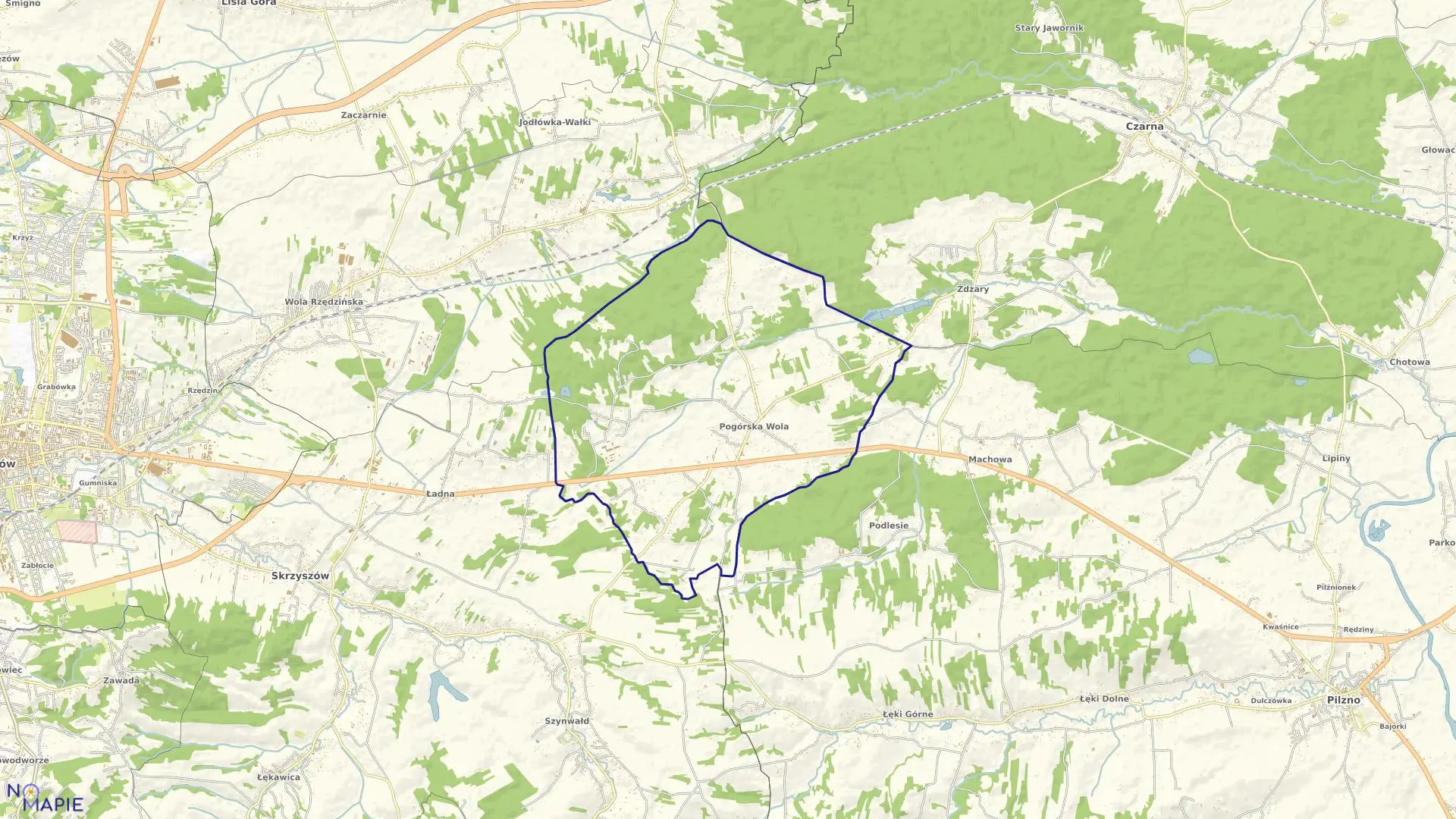 Mapa obrębu Pogórska Wola w gminie Skrzyszów